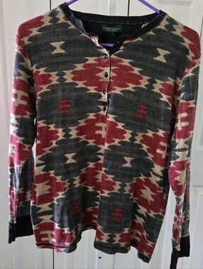 Vintage Lauren Ralph Lauren Southwestern Aztec Waffle Knit Thermal Henley 1X